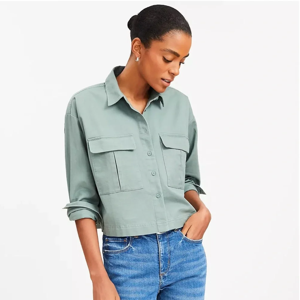 NWT LOFT Wide Sleeve Modern Utility Cotton Shirt - Picture 2 of 3